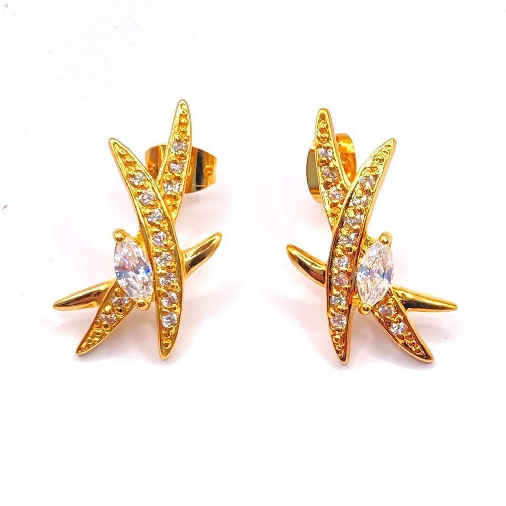 Retro Style Gold X design Cubic Zirconia Stud Earrings